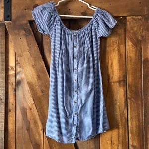 Nectar clothing striped off the shoulder dress